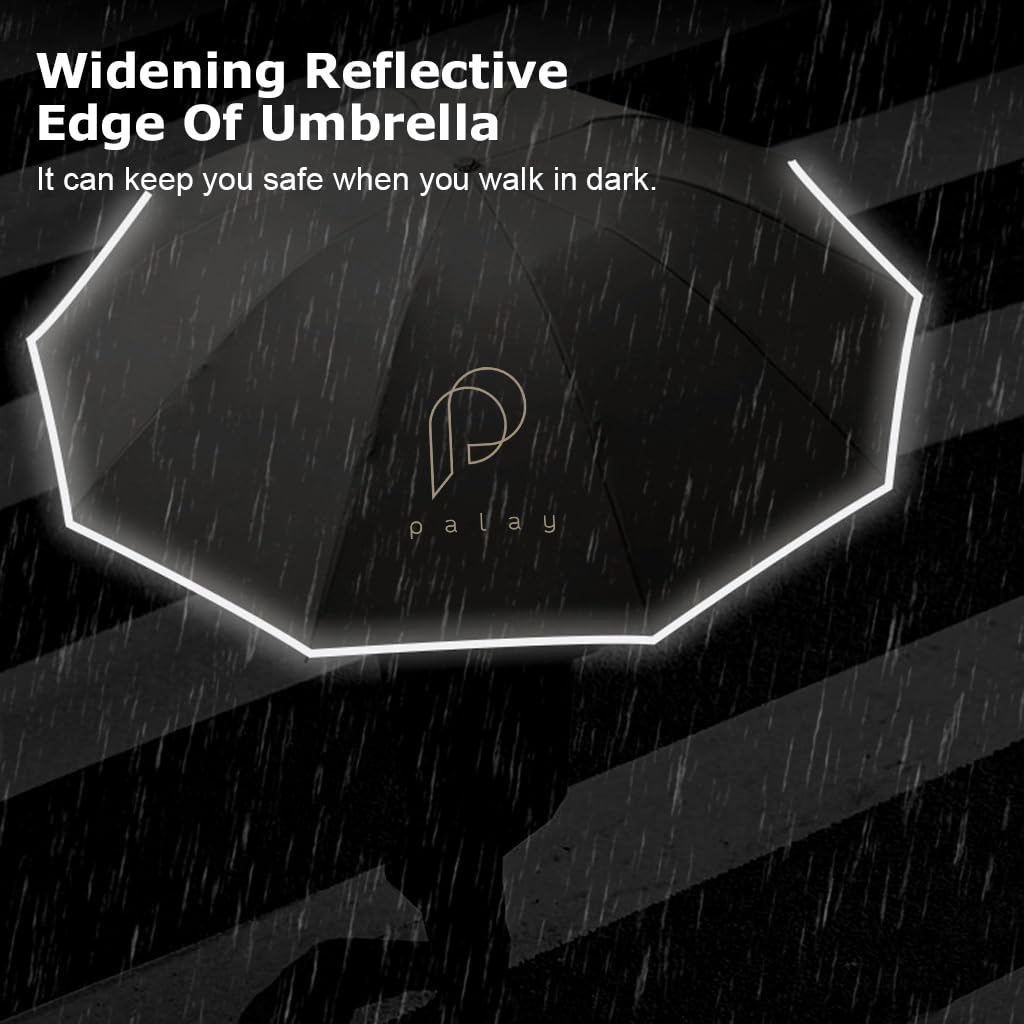 PALAY Large Umbrella for Men Women with Reflective Strap, 50'' Automatic Open/Close Windproof Travel Folding Umbrella, Reinforced 10 Dual Ribs, 99 UV Protection Umbrella with Carabiner Handle Design PALAY Large Umbrella for Men Women with Reflective Strap, 50'' Automatic Open/Close Windproof Travel Folding Umbrella, Reinforced 10 Dual Ribs, 99 UV Protection Umbrella with Carabiner Handle Design